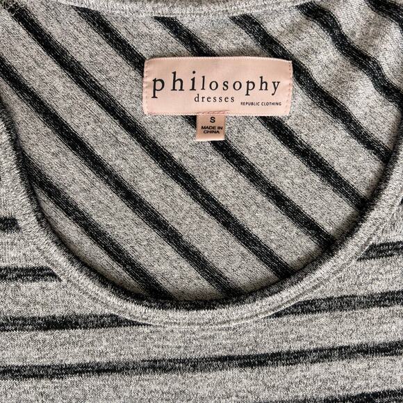 Philosophy Sweater Dress Women Small Relaxed Fit Stretchy Black Gray Stripe Cozy - Picture 7 of 10